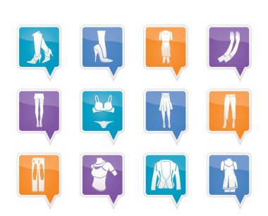 Woman and female clothes icons clipart