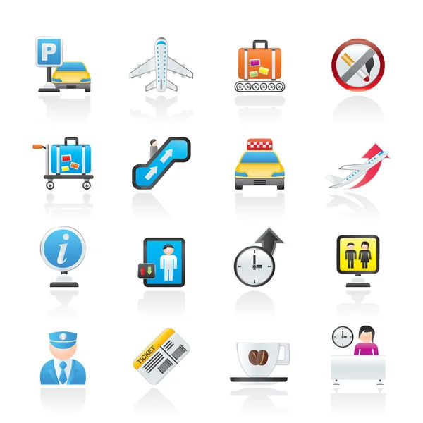 Aeropuerto e iconos de transporte — Vector de stock