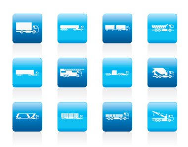 Different types of trucks and lorries icons clipart