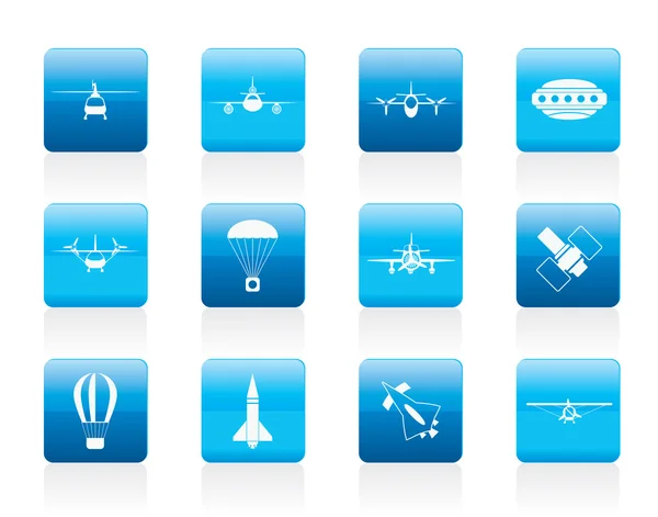 Różnych typów statków powietrznych ilustracje i ikony — Wektor stockowy