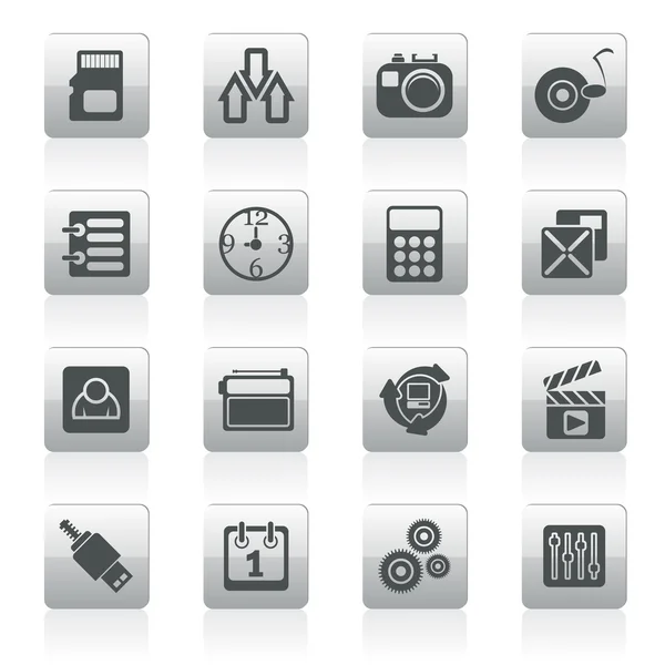 Telefon ikony wydajności, Internetu i pakietu office — Wektor stockowy