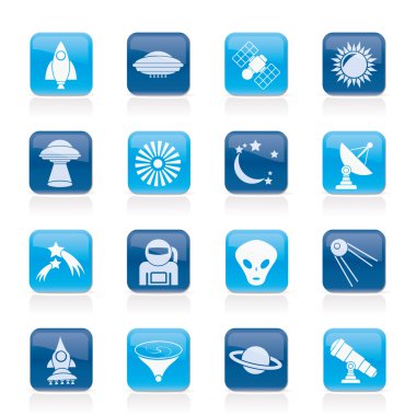Astronautics, space and universe icons clipart