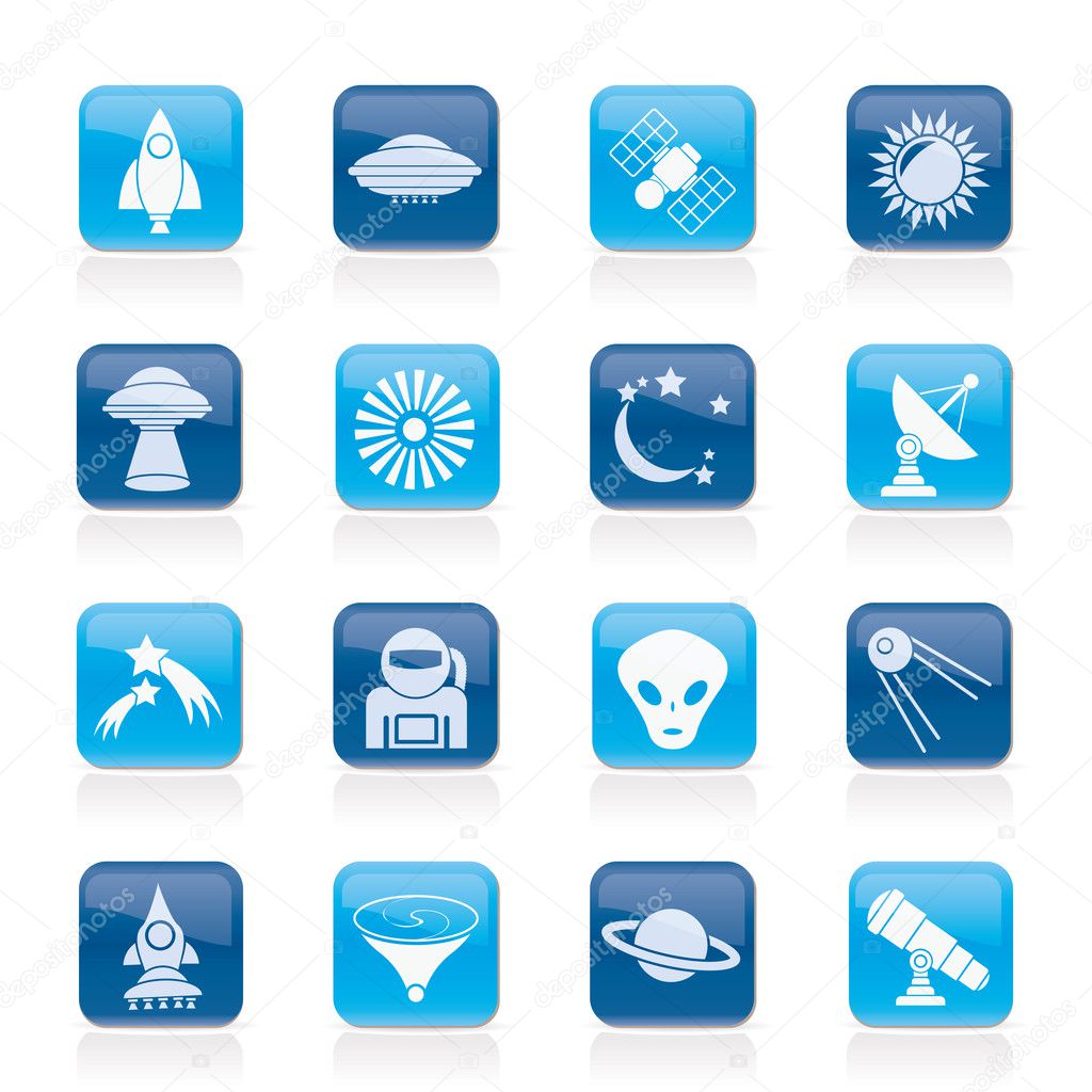 Astronautics, space and universe icons