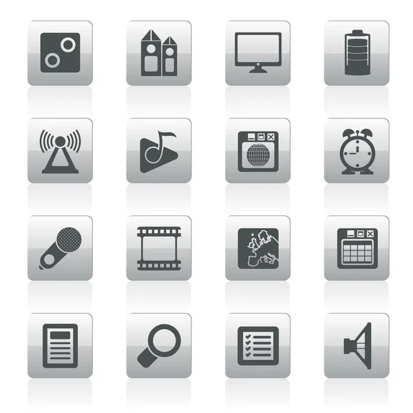 Telefon komórkowy ikony wydajności, Internetu i pakietu office — Wektor stockowy