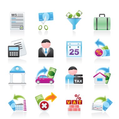 Taxes, business and finance icons clipart