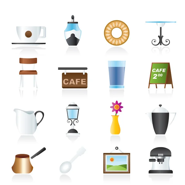Café and coffeehouse icons — 图库矢量图片