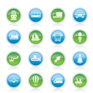 Transportation, travel and shipment icons clipart