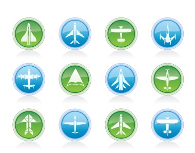 Different types of plane icons clipart