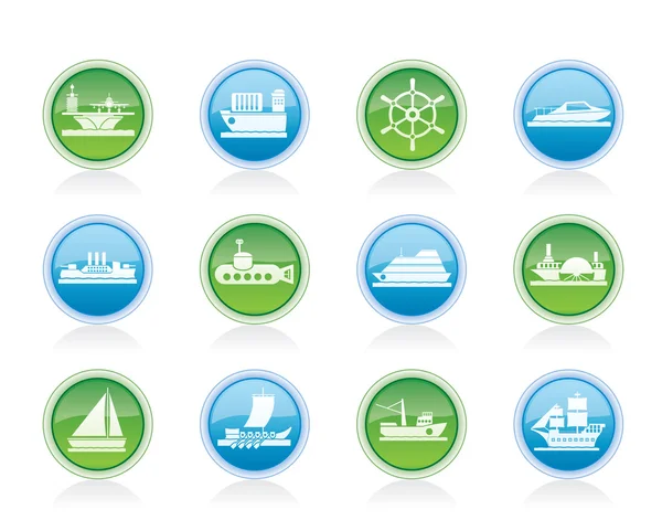 Diferentes tipos de iconos de barco y barco — Vector de stock