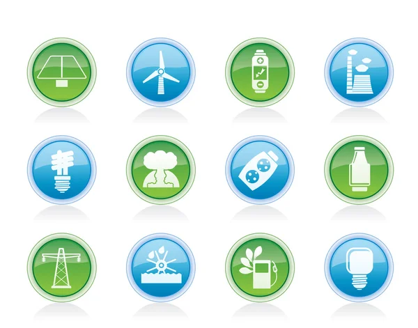 Icone di alimentazione, energia ed elettricità — Vettoriale Stock