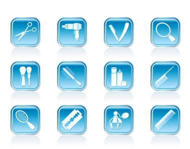 Cosmetic, make up and hairdressing icons clipart