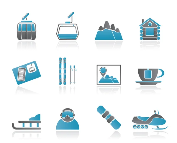 Icônes de piste de ski et de sport — Image vectorielle