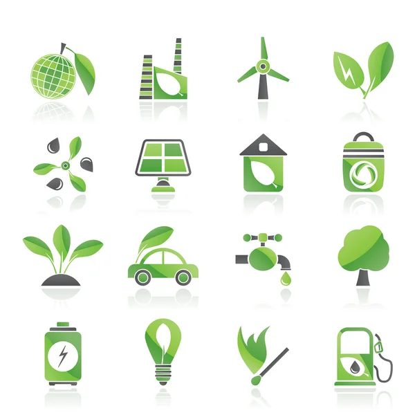 Icone verdi, ambientali ed ecologiche — Vettoriale Stock