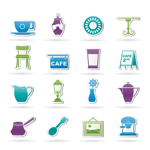 Café and coffeehouse icons — 图库矢量图片