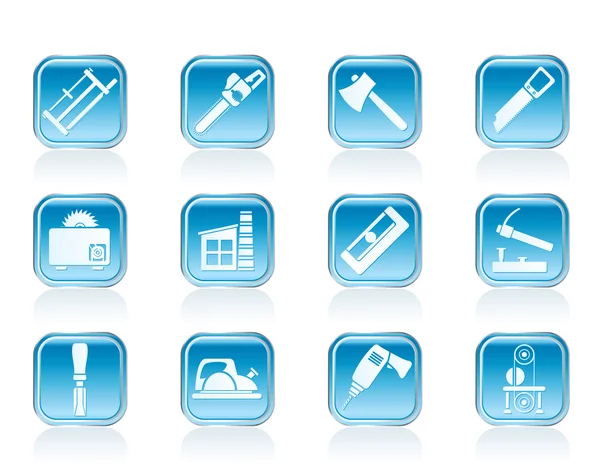 Woodworking industry and Woodworking tools icons — Stockvector