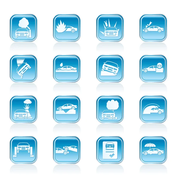 Car and transportation insurance and risk icons — Stock Vector