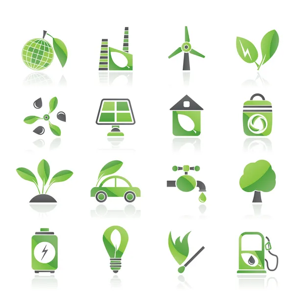 Verde, Medio Ambiente y Ecología Iconos — Archivo Imágenes Vectoriales