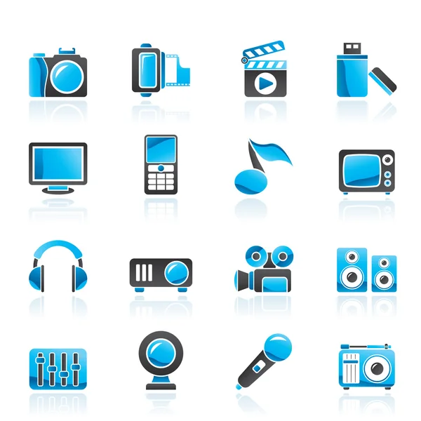 Iconos multimedia y tecnológicos — Vector de stock