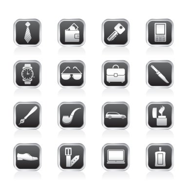 Man accessories icons and objects clipart