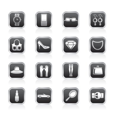 Woman and female Accessories icons clipart