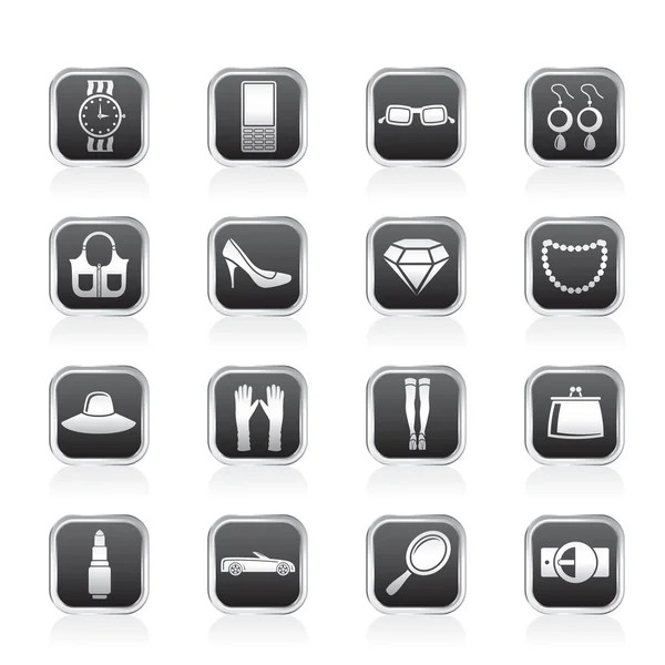 Woman and female Accessories icons — Stock Vector