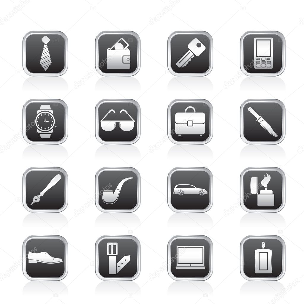 Man accessories icons and objects