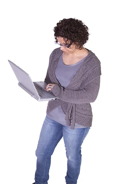 Hispanic Businesswoman Holding a Laptop — Stock Photo, Image