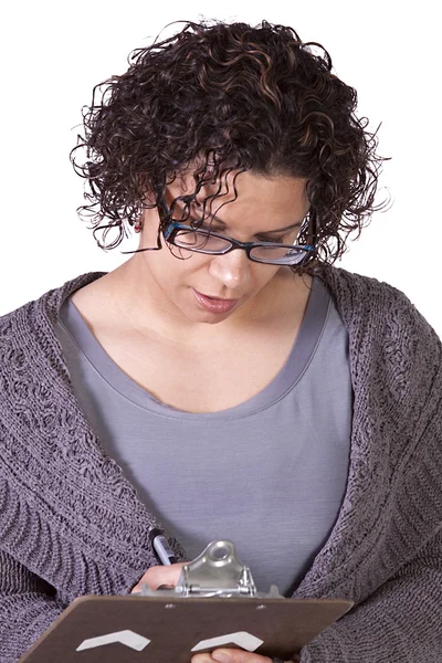 Beautiful Hispanic Woman With a Clipboard — Stock Photo, Image