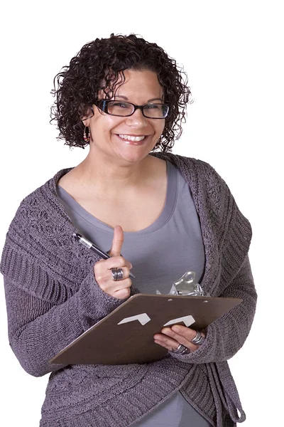 Beautiful Hispanic Woman With a Clipboard — Stock Photo, Image