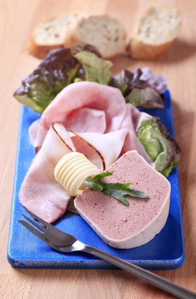 Liver pate, bacon and ham — Stock Photo, Image