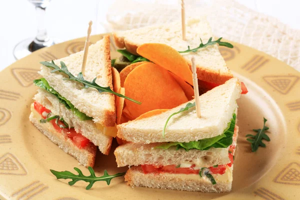 야채 샌드위치와 칩 — 스톡 사진
