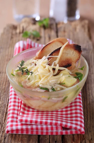 stock image Soup with cheese and ham