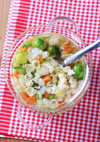 Sopa de verduras con cáscaras de pasta — Foto de Stock