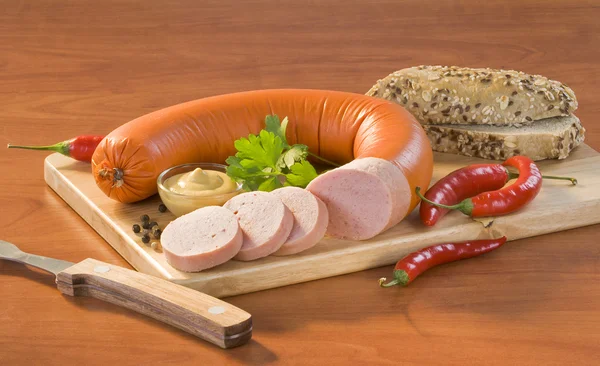 Soft salami and roll — Stock Photo, Image