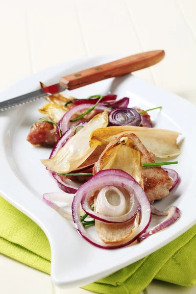 Pan roasted pork and vegetables — Stock Photo, Image