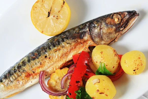 Makrela z grilla i ziemniaków — Zdjęcie stockowe