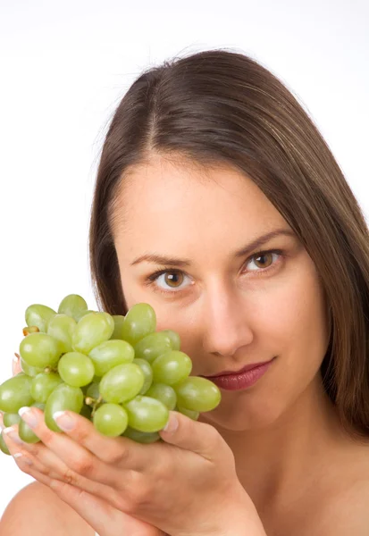 Young woman holding fresh grapes — Stock Photo, Image