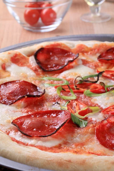 stock image Cheese and salami pizza