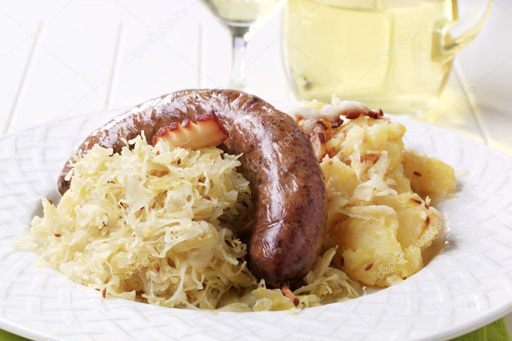 Blood sausage, sauerkraut and potatoes — Stock Photo © ajafoto 9772061