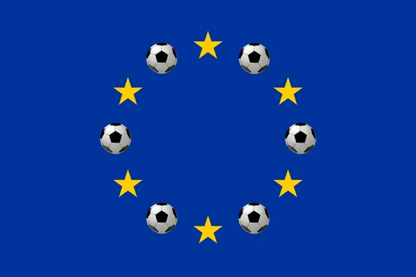 Флаг Европы с футбольными мячами — стоковое фото