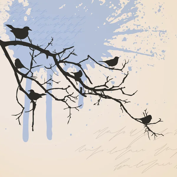 Větev s ptáky — Stockový vektor