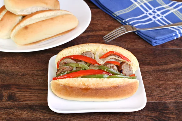 Sausage, Onion and Pepper Sub Sandwich — Stock Photo, Image