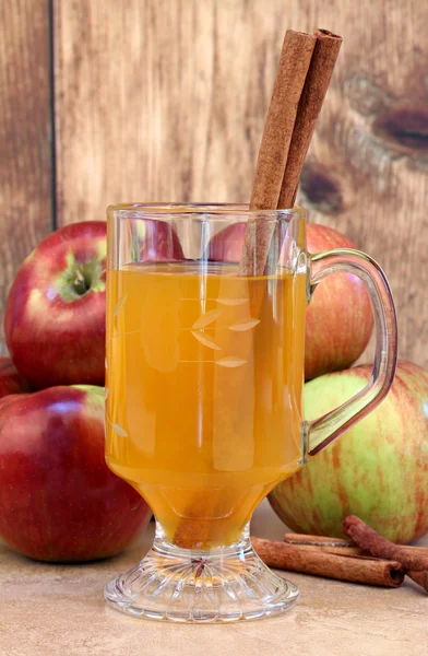 stock image Apple cider with cinnamon sticks and apples.