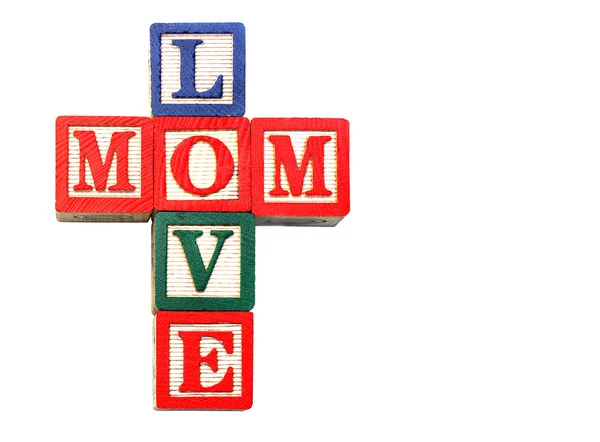 Viejos bloques apilados para leer Love Mom — Foto de Stock