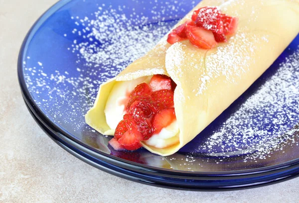 Delicious Strawberry and Cheese Crepe garnished with confectione — Stock Photo, Image