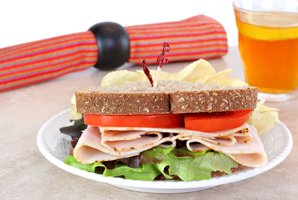 Sándwich de pavo saludable en pan integral . — Foto de Stock