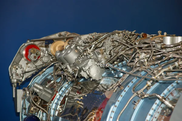 Large jet engine detail viewed from below — Stock Photo, Image