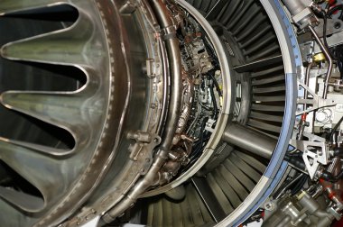 Large jet engine detail viewed from below clipart