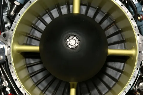 Closeup of a jet turbine. Blades of the airplane turbine — Stock Photo, Image