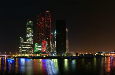 gece, Moskova, Rusya, Uluslararası İş Merkezi Panoraması